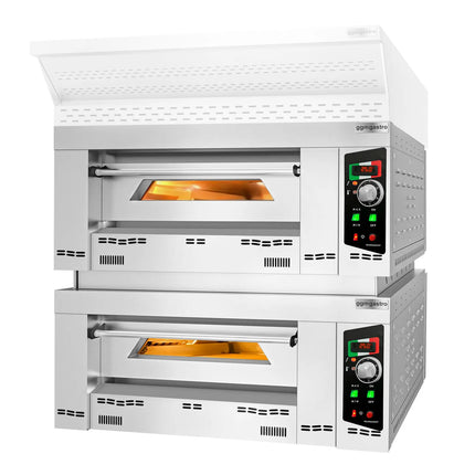 GGM Gastro Lò Pizza Tầng Gas - Tầng Đôi - Đáy Đá Chịu Lửa - 9+9 x Ø34cm (34 cm) - 230V 1 Pha - Điều Khiển Cơ - Đến 450°C
