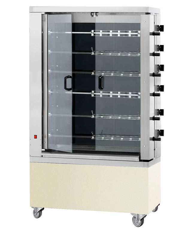 GGM Gastro Lò Quay Gà Điện - Mặt Kính Gốm - 28.8kW - 6 Xiên - Đến 36 Con Gà - Màu Kem