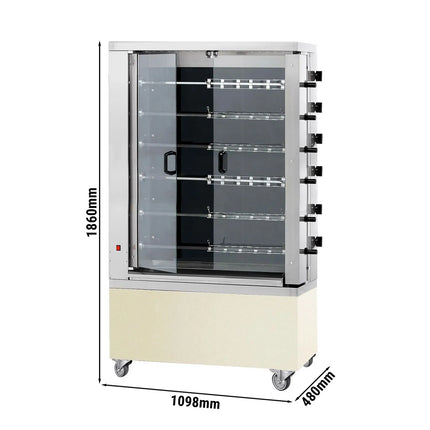 GGM Gastro Lò Quay Gà Điện - Mặt Kính Gốm - 28.8kW - 6 Xiên - Đến 36 Con Gà - Màu Kem