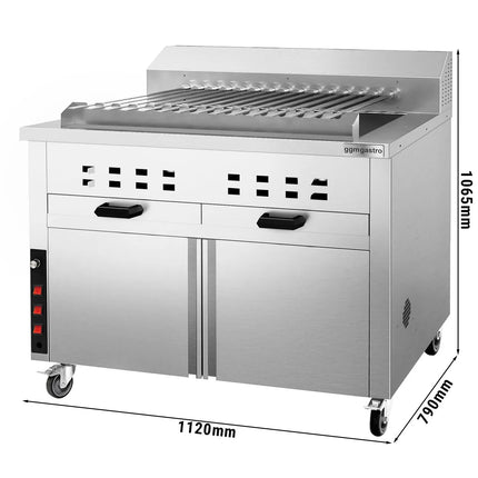 GGM Gastro Mangal Charcoal Grill - 1120mm - for Adana & Shish Kebab - 15 automatic rotating skewers - with cabinet base