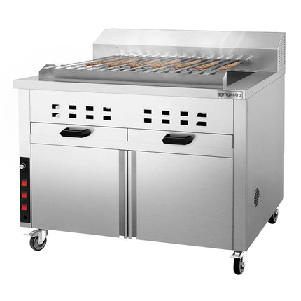 GGM Gastro Mangal Charcoal Grill - 1120mm - for Adana & Shish Kebab - 15 automatic rotating skewers - with cabinet base