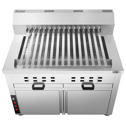 GGM Gastro Mangal Charcoal Grill - 1120mm - for Adana & Shish Kebab - 15 automatic rotating skewers - with cabinet base