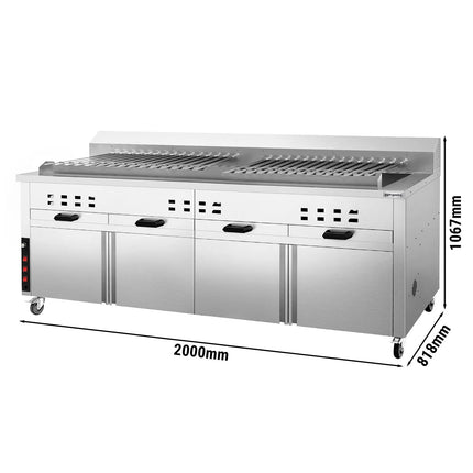 GGM Gastro Mangal Charcoal Grill - 2000mm - with cabinet base - for Adana & Shish Kebab - 30 automatic rotating skewers