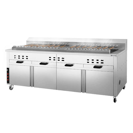 GGM Gastro Mangal Charcoal Grill - 2000mm - with cabinet base - for Adana & Shish Kebab - 30 automatic rotating skewers