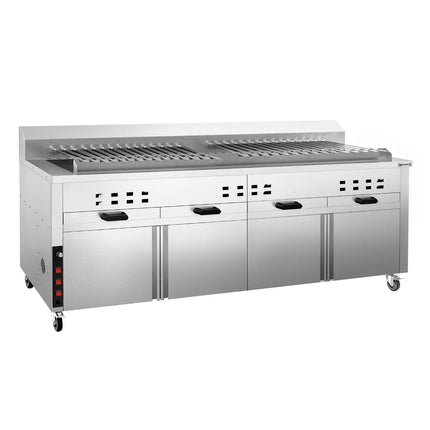 GGM Gastro Mangal Charcoal Grill - 2000mm - with cabinet base - for Adana & Shish Kebab - 30 automatic rotating skewers