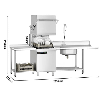 GGM Gastro Máy Rửa Chén Băng Chuyền Hai Lớp Vỏ - 7.1kW - Kèm Bơm Xả - Bơm Hóa Chất Tự Động