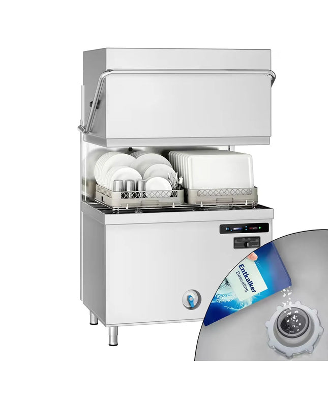 GGM Gastro Máy Rửa Chén Băng Chuyền Hai Lớp Vỏ - Điều Khiển Số - 22.2kW - Kèm Bộ Làm Mềm Nước Tích Hợp - Bơm Định Lượng Hóa Chất & Trợ Xả, Bơm Xả