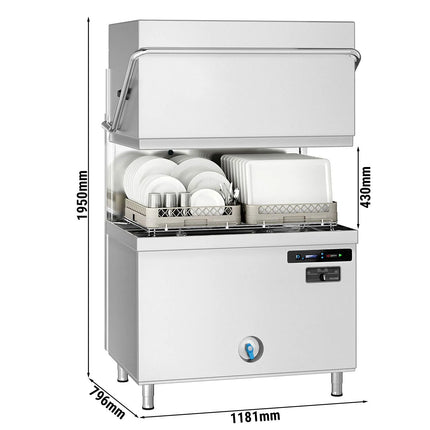 GGM Gastro Máy Rửa Chén Băng Chuyền Hai Lớp Vỏ - Điều Khiển Số - 22.2kW - Kèm Bộ Làm Mềm Nước Tích Hợp - Bơm Định Lượng Hóa Chất & Trợ Xả, Bơm Xả