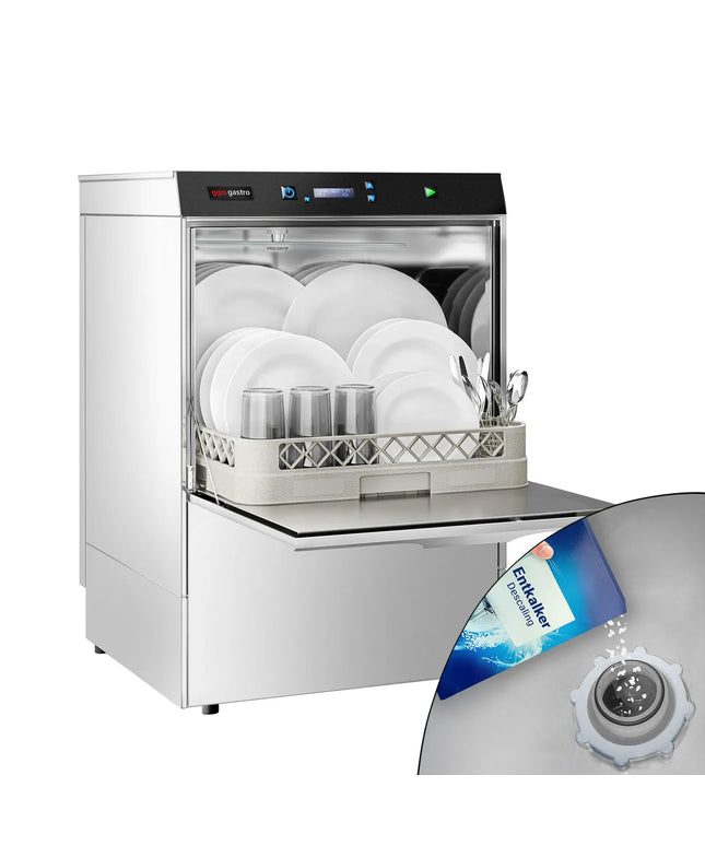 GGM Gastro Máy Rửa Chén Gầm Bàn Hai Lớp Vỏ - Giỏ 500mm - Điều Khiển Số - 3.9kW - Kèm Bộ Làm Mềm Nước Tích Hợp - Bơm Định Lượng Hóa Chất & Trợ Xả