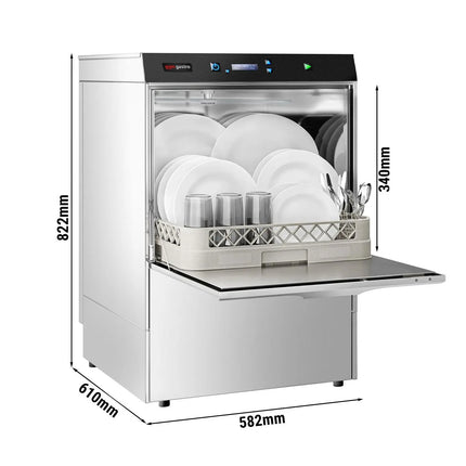 GGM Gastro Máy Rửa Chén Gầm Bàn Hai Lớp Vỏ - Giỏ 500mm - Điều Khiển Số - 3.9kW - Kèm Bộ Làm Mềm Nước Tích Hợp - Bơm Định Lượng Hóa Chất & Trợ Xả