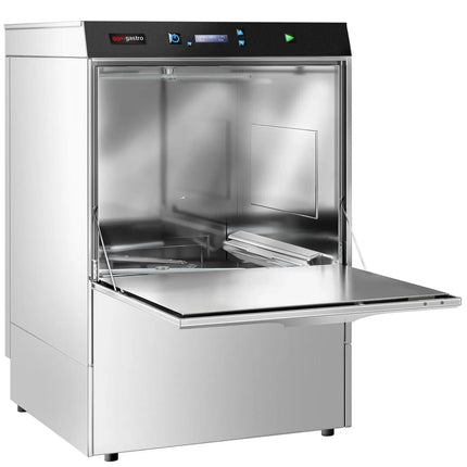 GGM Gastro Máy Rửa Chén Gầm Bàn Hai Lớp Vỏ - Giỏ 500mm - Điều Khiển Số - 3.9kW - Kèm Bộ Làm Mềm Nước Tích Hợp - Bơm Định Lượng Hóa Chất & Trợ Xả