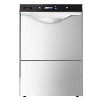 GGM Gastro Máy Rửa Chén Gầm Bàn Hai Lớp Vỏ - Giỏ 500mm - Điều Khiển Số - 3.9kW - Kèm Bộ Làm Mềm Nước Tích Hợp - Bơm Xả, Trợ Xả & Hóa Chất
