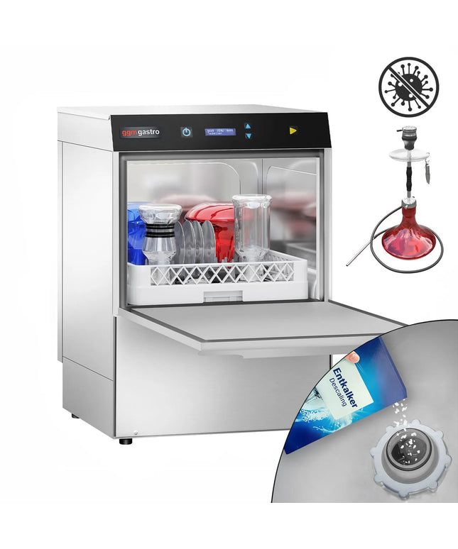 GGM Gastro Máy Rửa Chén Gầm Bàn Hai Lớp Vỏ - Giỏ 500mm - Điều Khiển Số - 4.9kW - Kèm Bơm Xả, Trợ Xả & Hóa Chất