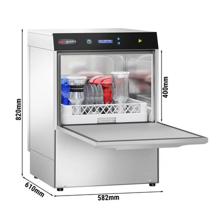 GGM Gastro Máy Rửa Chén Gầm Bàn Hai Lớp Vỏ - Giỏ 500mm - Điều Khiển Số - 4.9kW - Kèm Bơm Xả, Trợ Xả & Hóa Chất