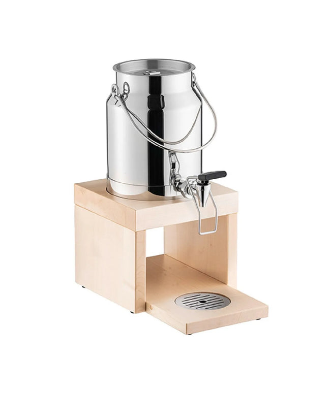 GGM Gastro Milk Dispenser - BRIDGE - stainless-steel dispenser on maple-wood stand with self-close tap - 3 Litres - Stainless steel - incl. ice pack in base & touchless adaptor