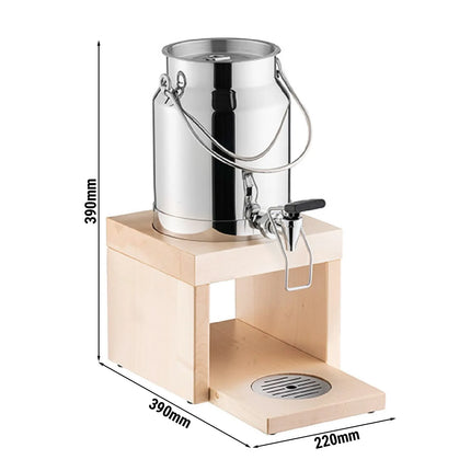 GGM Gastro Milk Dispenser - BRIDGE - stainless-steel dispenser on maple-wood stand with self-close tap - 3 Litres - Stainless steel - incl. ice pack in base & touchless adaptor