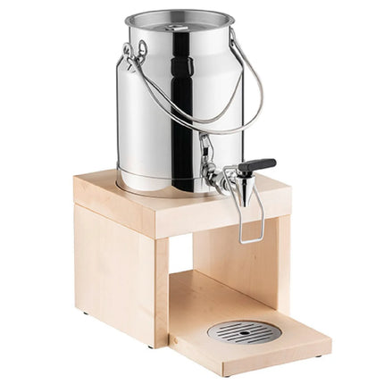 GGM Gastro Milk Dispenser - BRIDGE - stainless-steel dispenser on maple-wood stand with self-close tap - 3 Litres - Stainless steel - incl. ice pack in base & touchless adaptor