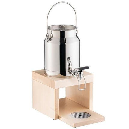 GGM Gastro Milk Dispenser - BRIDGE - stainless-steel dispenser on maple-wood stand with self-close tap - 3 Litres - Stainless steel - incl. ice pack in base & touchless adaptor
