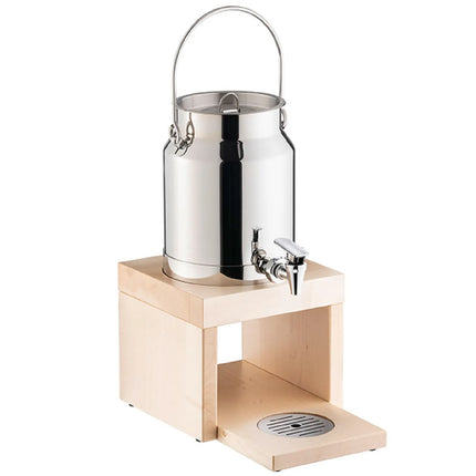 GGM Gastro Milk Dispenser - BRIDGE - stainless-steel dispenser on maple-wood stand with self-close tap - 3 Litres - Stainless steel - incl. ice pack in base & touchless adaptor