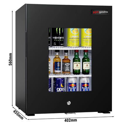 GGM Gastro Mini Bar Refrigerator - 402mm - 34L - with 1 glass door & lock | reversible hinges - Black - Double-glazed glass door