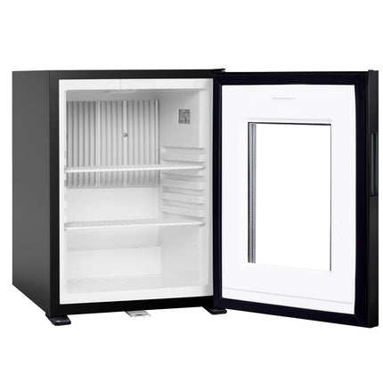 GGM Gastro Mini Bar Refrigerator - 402mm - 34L - with 1 glass door & lock | reversible hinges - Black - Double-glazed glass door