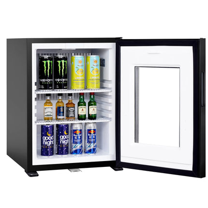 GGM Gastro Mini Bar Refrigerator - 402mm - 34L - with 1 glass door & lock | reversible hinges - Black - Double-glazed glass door