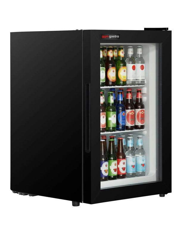 GGM Gastro Mini Bar Refrigerator - 440mm - 62L - with 1 glass door & reversible hinges - Black