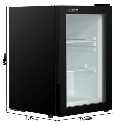 GGM Gastro Mini Bar Refrigerator - 440mm - 62L - with 1 glass door & reversible hinges - Black