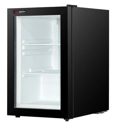 GGM Gastro Mini Bar Refrigerator - 440mm - 62L - with 1 glass door & reversible hinges - Black