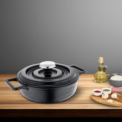 GGM Gastro Mini Cast Aluminium Frying Pan - Ø 140mm - Height: 63mm - Non-stick - with cast lid - Black - suitable for all hob types including induction