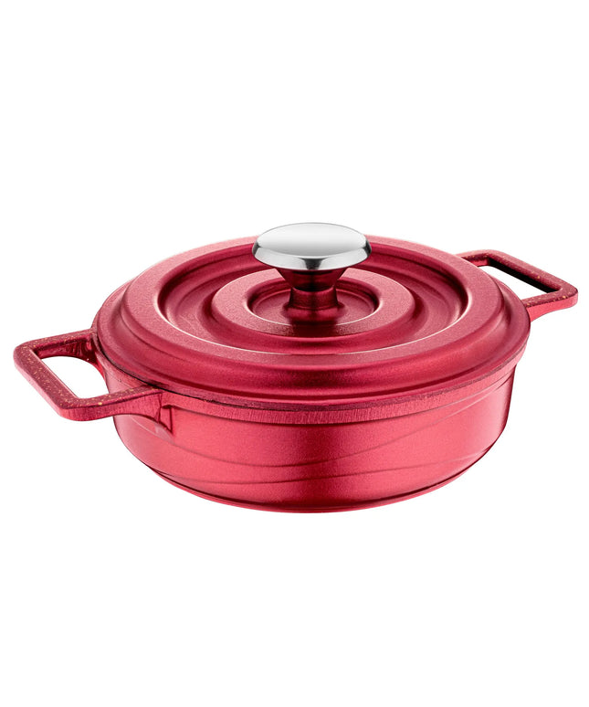 GGM Gastro Mini Cast Aluminium Frying Pan - Height: 48mm - Non-stick - with cast lid - Red - suitable for all hob types including induction