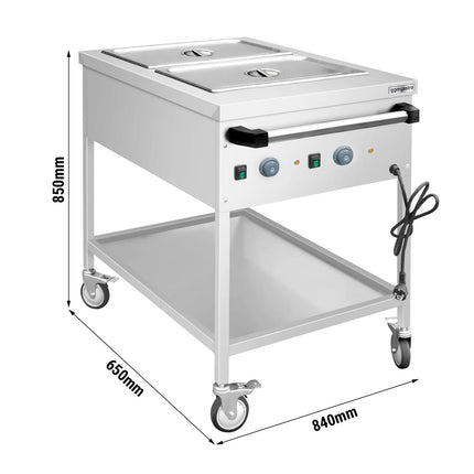 GGM Gastro Mobile Bain Marie - 2x GN 1/1 - 150mm deep - 1,95 kW - individually controlled wells - with Drain Tap