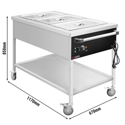 GGM Gastro Mobile Bain Marie - 3x GN 1/1 - 150mm deep - 1,95 kW - Wet Heat - with Drain Tap