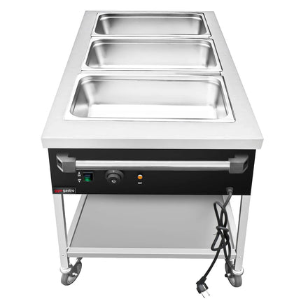 GGM Gastro Mobile Bain Marie - 3x GN 1/1 - 150mm deep - 1,95 kW - Wet Heat - with Drain Tap