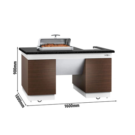 GGM Gastro Mobile Buffet Service & Prep Station DUBLIN – 1600 × 1000 mm – Black Granite Worktop