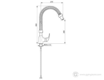 GGM Gastro Monobloc mixer tap 6000 - with swivel spout & flexible hose - height 450mm