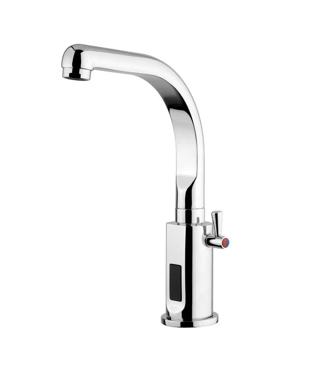 GGM Gastro Monobloc mixer tap PREMIUM - swan-neck spout - with infrared sensor, touch-free activation, integrated temperature control & swivel spout - height 265mm