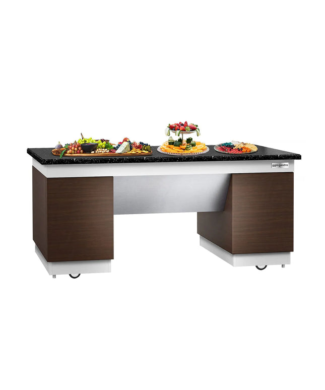 GGM Gastro Neutral Buffet Counter DUBLIN - 2000mm - Granite Worktop - on Castors - 4 Doors - Brown