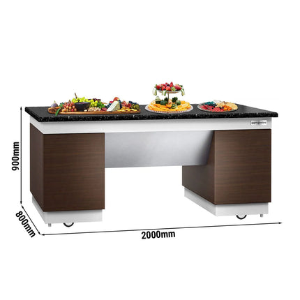 GGM Gastro Neutral Buffet Counter DUBLIN - 2000mm - Granite Worktop - on Castors - Brown