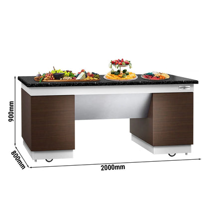 GGM Gastro Neutral Buffet Counter DUBLIN - 2000mm - Granite Worktop - on Castors - 4 Doors - Brown