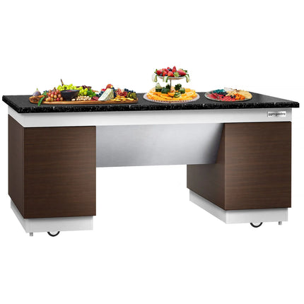 GGM Gastro Neutral Buffet Counter DUBLIN - 2000mm - Granite Worktop - on Castors - Brown