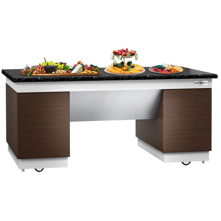 GGM Gastro Neutral Buffet Counter DUBLIN - 2000mm - Granite Worktop - on Castors - 4 Doors - Brown