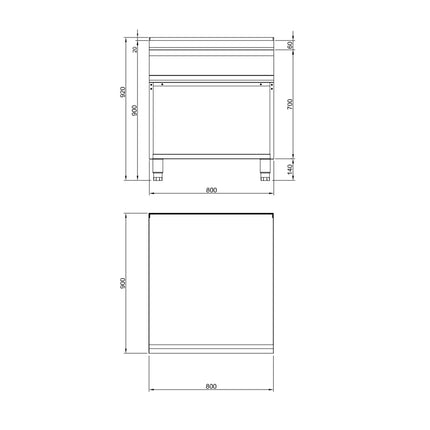 GGM Gastro Neutral Element Stand Unit with Open Substructure Paolo 900 - 800x900x920mm - Stainless Steel AISI 304 | Scotch-Brite satin finish - Series Paolo 900