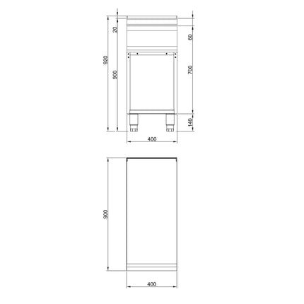 GGM Gastro Neutral Element with Drawer Paolo 900 - 400x900x920mm - Stainless Steel AISI 304, Scotch-Brite finish - Series Paolo 900 - with Open substructure