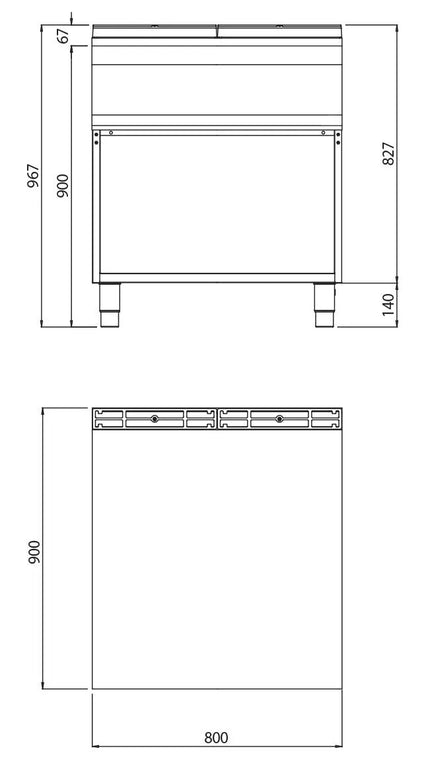 GGM Gastro Neutral Element - with Drawer - with Upstand - Open Substructure Lorenzo 900 - 800x900x967mm - Stainless Steel AISI 304 - Series Lorenzo 900