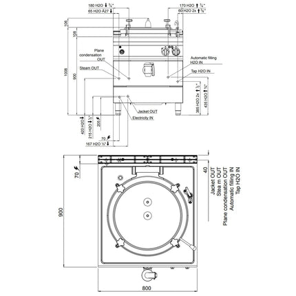GGM Gastro Nồi Nấu Áp Suất Điện - 100L - 16kW - Gia Nhiệt Gián Tiếp - Kèm Đấu Nối Nước