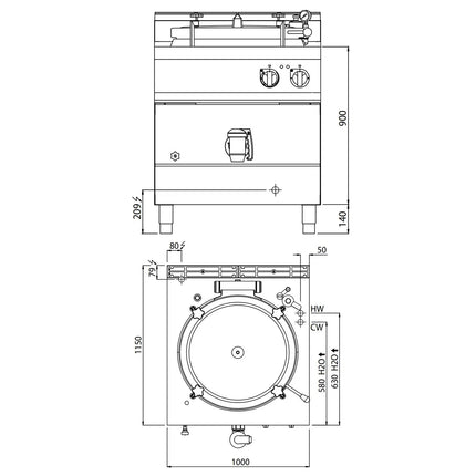 GGM Gastro Nồi Nấu Áp Suất Điện - 200L - 32kW - Gia Nhiệt Gián Tiếp - Kèm Đấu Nối Nước