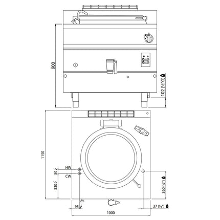 GGM Gastro Nồi Nấu Áp Suất Gas - 200L - 34.5kW - Gia Nhiệt Gián Tiếp - Kèm Đấu Nối Nước