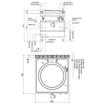 GGM Gastro Nồi Nấu Điện - 150L - 18kW - Gia Nhiệt Gián Tiếp - Kèm Đấu Nối Nước