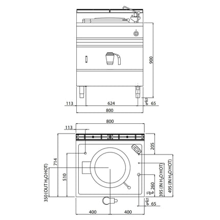 GGM Gastro Nồi Nấu Điện - 55L - 9kW - Gia Nhiệt Gián Tiếp - Kèm Đấu Nối Nước